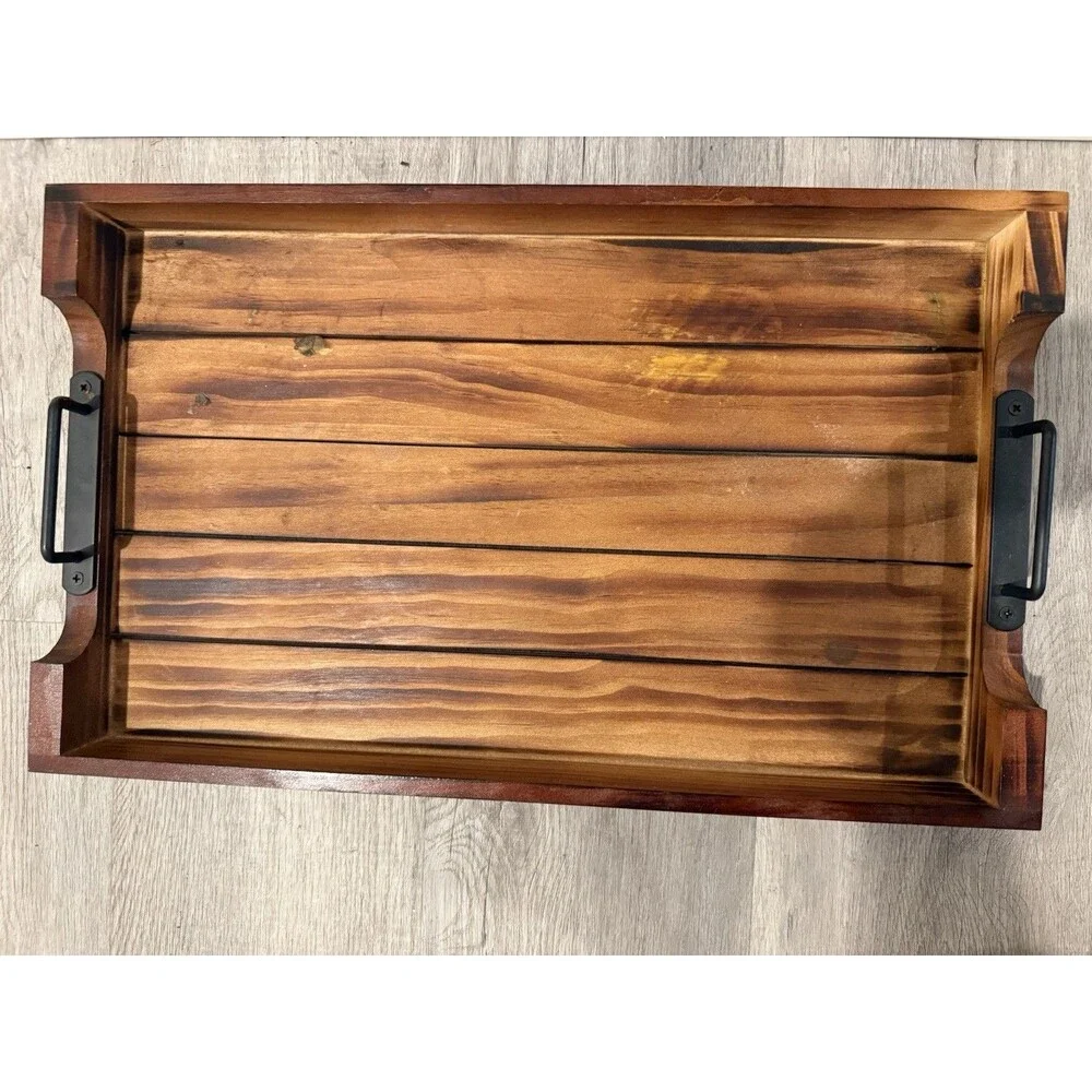 Serving tray rustic Ottoman Decor farmhouse decor Metal Handles 2”H- 12”W-  20”L